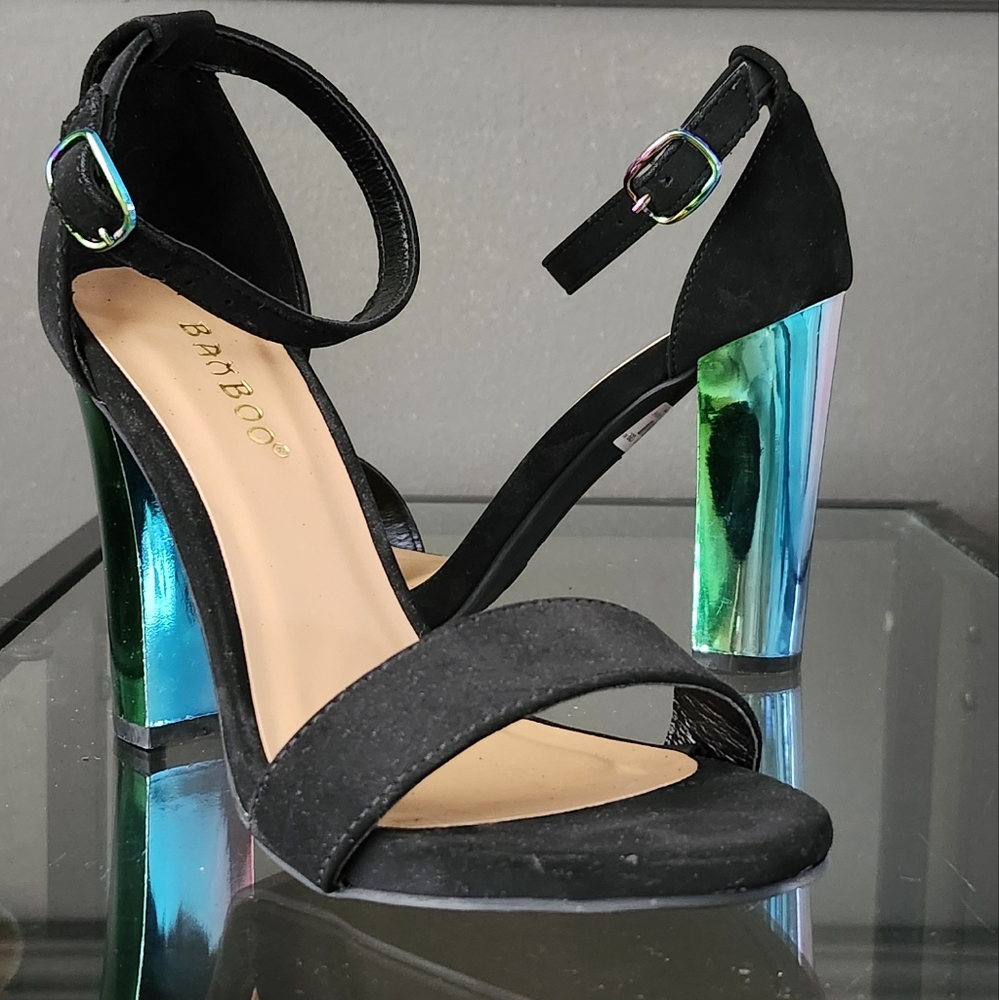 Bamboo Black and Iridescent Heeled Sandals